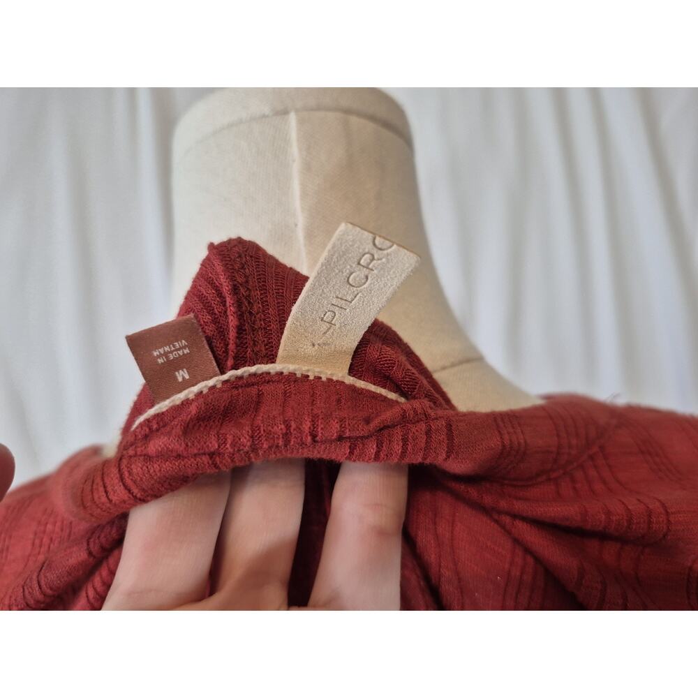 Pilcro Ribbed Puff Sleeved Red Cotton Blend Shirt Top Medium - Picture 11 of 11